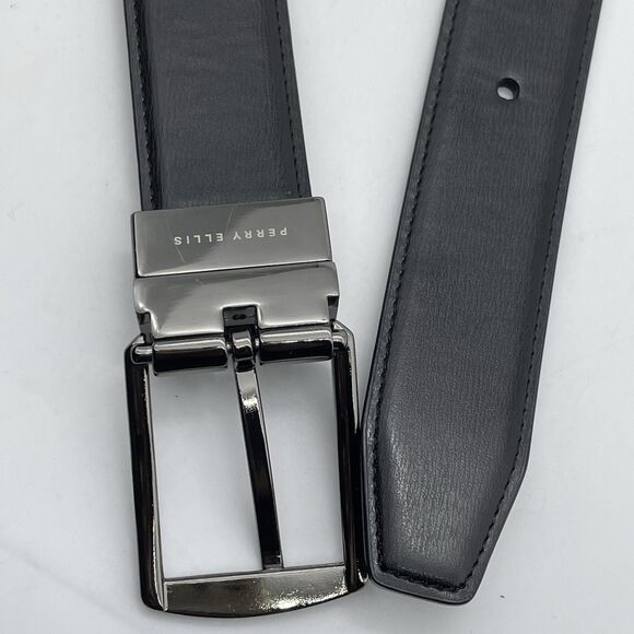 New PERRY ELLIS Reversible Leather Belt Men's 36x90 Black/Brown Professor Preppy - Picture 15 of 16